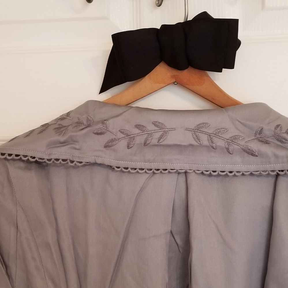 Blush Noir Frost Gray Embroidered Belted Trench Jacket - Picture 5 of 11